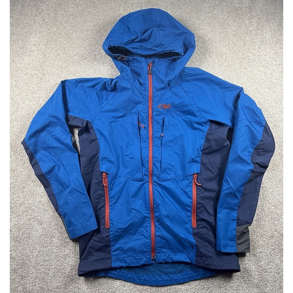 Outdoor Research Men's San Juan Blue Full Zip Jacket SoftShell Hooded Blue EUC